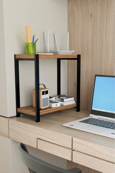 steel desing 2 Katlı Metal Masaüstü Organizer Raf | Ofis & Çalışma Masası Düzenleyici | Atlantik Çam