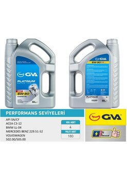 GVAMOTOR YAĞI 5W30 5 LT PLATINUM PARTİKÜLLÜ-DPF TAM SENTETİK API SN/CF 5W30 93165557 (4 ADET)