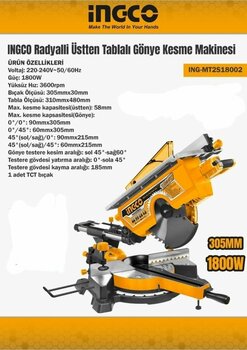 Ingco Radyalli Üstten Tablalı Gönye Kesme Makinası 305 MM