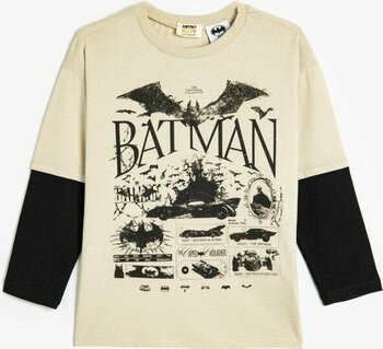 Koton Batman Tişört Lisanslı Uzun Kollu Bisiklet Yaka Pamuklu - Ekru - 6 - 7 Yaş