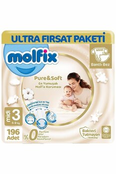 Molfix Pure Soft Ultra Avantaj Bebek Bezi 3 Beden 98x2 196 Adet 4-9 Kg
