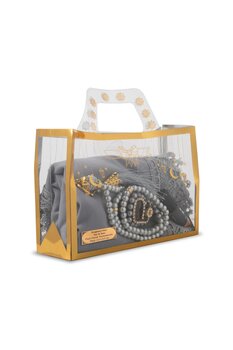 Hayrat Neşriyat İğne Oyalı Şal + Tesbih + Zikirmatik + Esans Hediye Seti (Gri)