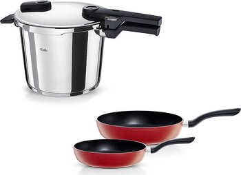Fissler Vitaquick Glossy 6 lt Düdüklü Tencere + Kırmızı Cenit Tava Seti