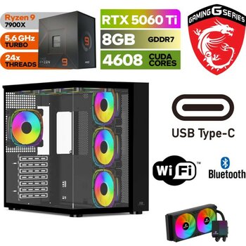 Gaming Pc Ddr5  - Rtx 5060Tİ 8gb – Ryzen 9 7900X – 32GB – 64GB - Ddr5 Ram – 1tb M.2 SSD -Sıvı Sogutmalı – Windows 11 Pro - 64GBRAM