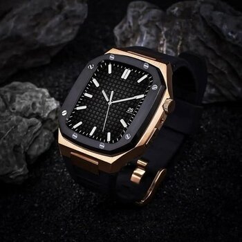 Rose Apple Watch Seri 2/3/4/5/6/7/8/se Stainless Luxury Çelik Kasa Rose Black Gold 44MM