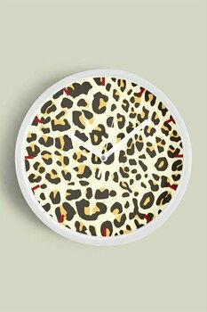 Leopar Desenli  Modern Duvar Saati - 30CM - Önü Camlı Beyaz Kasa - Sessiz Mekanizma - 30 x 30 cm