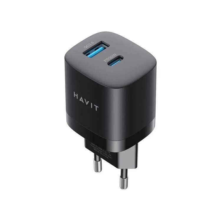 Havit UC30 Siyah USB-C, USB-A Hızlı Şarj Şarj Adaptörü