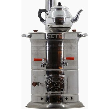 Sete Çelik Semaver 10 Lt Çift Musluklu Odunlu ve Kömürlü - Gri