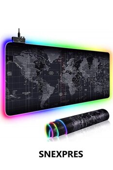 Everest Grup Dünya Desenli Işıklı Rgb Oyuncu Mouse Pad 78x30 Cm Kaymaz Ledli Mousepad Işıklı Mauspad