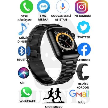 Rabbit Store Watch 8 Pro Metal Kordonlu Akıllı Saat 45MM Nfc Özellikli Bt Çağrı Destekli - 45 mm - Siyah