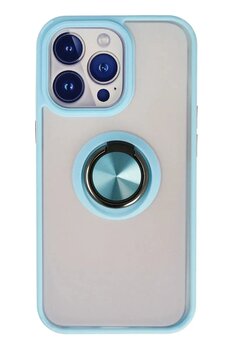 Iphone 15 Pro Max Kılıf Montreal Yüzüklü Silikon Kapak - Buz Mavi-(5796)