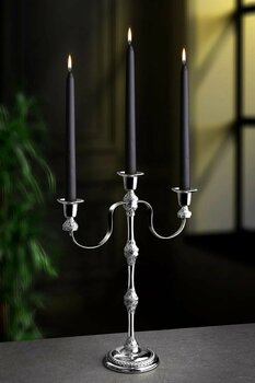 MOS'EV Gümüş Metal 3 Kollu Şamdan Mumluk