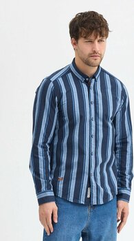 Cosplay Melanj Çizgili Regular Fit Uzun Kollu Erkek Gömlek Düğmeli Yaka L Beden
