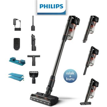 Philips Aqua Kablosuz Dik Süpürge XC7055/01 Powercyclone 12  Triactive Akıllı Başlık - Siyah