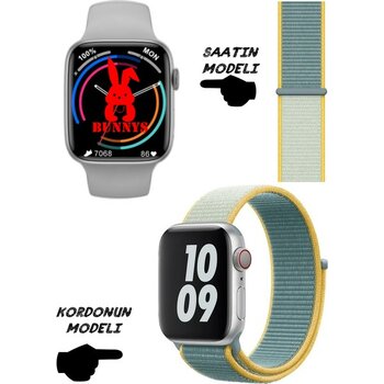 Bunnys Akıllı Saat Apple Iphone Uyumlu Nfc Özellikli Watch 8 Pro Bt Konuşma Özellikli Akıllı Saat Hasır Kordon - 45 mm - Saydam Beyaz