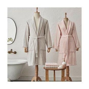Karaca Home Carli 4 Parça Bornoz/baş Havlusu Aile Banyo Seti Pudra Gri