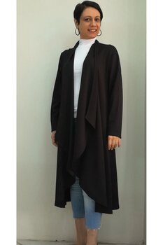 Mertcan Butik Siyah şal yaka salaş örme ceket 52-54 Beden