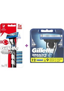 GilletteMach 3 Turbo Tıraş Makinesi + Gillette Mach3 Turbo Yedek Erkek Tıraş Bıçağı 12'li Set