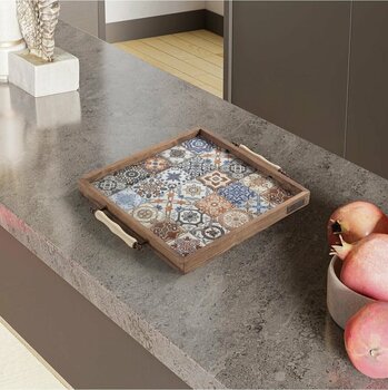 bluecape Esperanza Ceviz Tepsi 32x32cm Doğal Masif Seramik Sunum Tepsisi