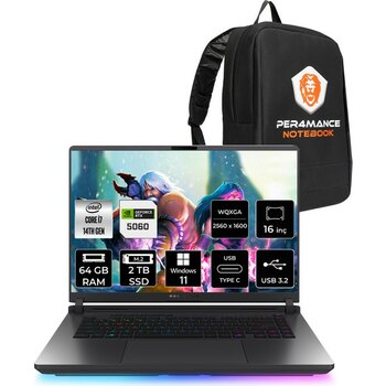 Asus Rog Strix G16 Intel Core I7 14650HX 64GB 2tb SSD RTX5060/8GB 16" Qhd+ 240Hz W11P Taşınabilir Bilgisayar & Per4 Çanta G615JMRS5049P414 - 2 TB
