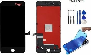 Tkgz - İphone 7 Plus Uyumlu Lcd Ekran Dokunmatik Orijinal + Tamir Seti + Toz Bantı Siyah