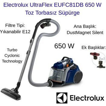 Electrolux Ultraflex  650 W Toz Torbasız Süpürge - Lacivert - 650 Watt