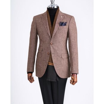 Italyan Stil Slim Fit Mono Yaka Erkek Tek Ceket Kahverengi T13347 - 46