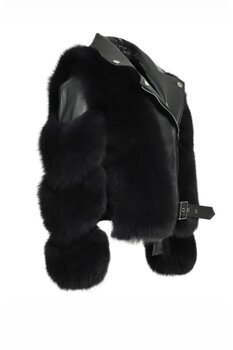 janbely Siyah Kürklü Deri Ceket XS Beden