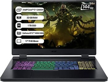 Acer Nitro 5 AN517-55 I7 12650H 32GB 1tb SSD RTX4060-140W Dos 17.3" 144Hz Taşınabilir Bilgisayar NH.QLFEY.004-32 - Siyah