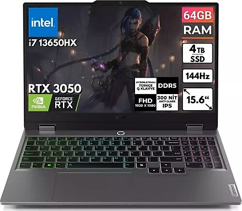 Lenovo LOQ 15IRX9 83DV00G5TR BT44 15.6 inç Intel Core i7 13650HX 64 GB 4 TB SSD NVIDIA GeForce RTX 3050 FreeDOS
