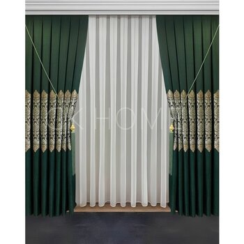 Perdenin Adresi Pano Fon Perde Zümrüt Yeşili Damask Çiçek Desenli Fon Perde Sık Pile 1/3 Tek Kanat - 50 x 260 cm