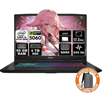 Msı Katana 17 Hx ıntel Core I9 14900HX 96GB 4tb SSD RTX5060 8gb Windows 11 Pro 17.3" Qhd 240Hz Taşınabilir Bilgisayar B14WFK-217TR-A82 - 4 TB - 96 GB