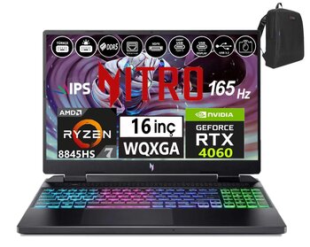 Acer Nitro 16 An16-42 Amd R7 8845hs Aı 32gb Ddr5 4tb Ssd 8gb/Rtx4060 Windows11home 16" 165hz Wqxga Ips Taşınabilir Bilgisayar Wnhqskey00128+Weblegelsinçanta