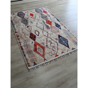 Arte Halı Dekoratif Örgü Saçaklı Salon Halısı Makinada Yıkanabilir Kaymaz Taban Kilim Koridor Yolluk - Bej - 160 x 230 cm