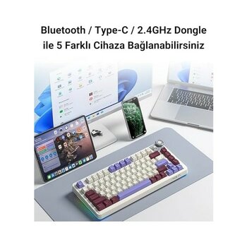 Teknocan Marketing Aula AU75 3 Modlu Rgb Hot Swap Mekanik Tkl Seiya Switch Kablosuz Makrolu Klavye Bej - 001-Renkli - Option-1