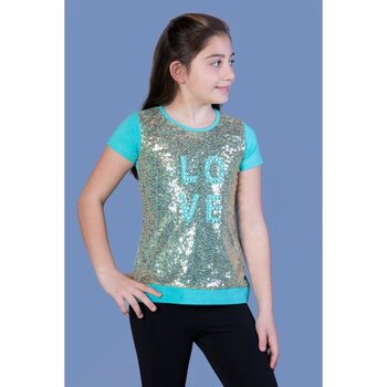 Toontoy Kids Kız Çocuk Önü Komple Pullu Tişört - Koyu Mint - 6 Yaş