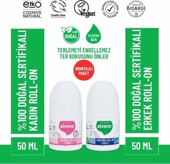 Siveno %100 Doğal Roll On Kadın & Erkek Deodorant Ter Kokusu Önleyici Bitkisel Lekesiz Vegan 50 ml Set