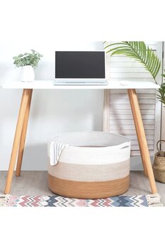 BEVEZ HOME Çok Amaçlı Hasır Sepet, Banyo Sepeti, Dekor Sepet, Havlu Sepeti 40x45 Hasır Çift Renk