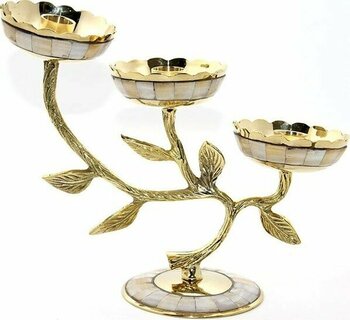 Pirinç Sedefli 3'lü Şamdan 5935 - Lisinya