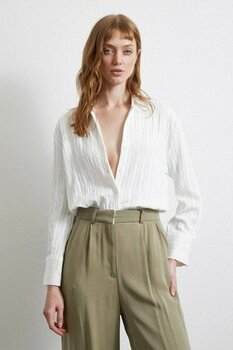 Never More Şerit Dokulu Gömlek Beyaz - L