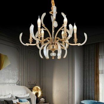 Ronja 6'lı Bakır Eskitme Kristal Taşlı Avangart Salon Avize - 6 - Altın