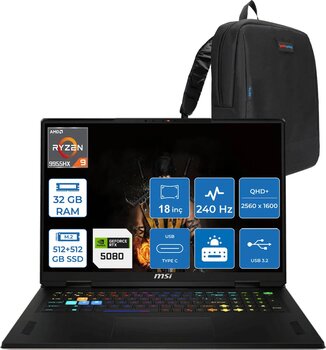 Msı Vector A18 Hx A9wig-093tr Amd Ryzen 9-9955hx Aı 32gb 512gb Ssd+512gb 16gb/Rtx5080 Gddr7 175w 18 Inç 2k 2560×1600) Qhd+ 240hz Freedos Gaming Laptop Zt093trf10+Zettaçanta