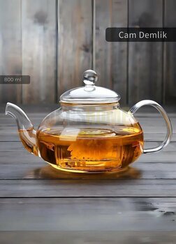 Cam Demlik Borasilikat Demlik Şeffaf Süzgeçli Çay Demliği Isıya Dayanıklı Bitki Çayı Demlik 800 Ml