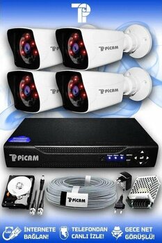 Picam 4 Kameralı Kare 4 Dış Kamera Set Full HD Güvenlik Kamerası Sistemi