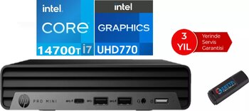 Hp Pro Mini 400 G9 Intel Core İ7-14700T 48GB Ddr5 1tb SSD Freedos Mini Masaüstü Bilgisayar 99H6W3ET18 + Zetta USB Bellek