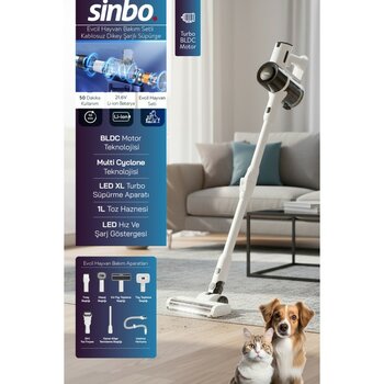 Sinbo SVC-8634 Kablosuz Dikey Süpürge Hayvan Seti - Beyaz