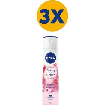 NIVEA Kadın Sprey Deodorant Fresh Cherry, 48 Saat Anti-perspirant Koruma, 150 ml x3 Adet