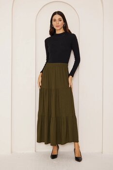 Rudaconcept Katlı Bürümcük Kumaş Etek, 3 Kat Etek, Tesettür Etek, Uzun Etek, Anne Hediye, Sevgili Hediye L/XL Beden