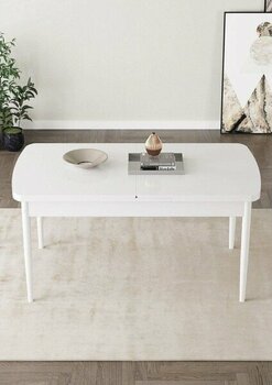 Shoovvel Vena Serisi Mdf 70X114 Ahşap Ayaklı Açılır Üst Kalite Mutfak Masası, Yemek Masası, Salon Masası - Beyaz