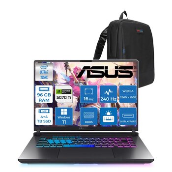 Asus Rog Strix G16 G615lr Intel Ultra 7 255hx Aı 96gb Gb 2tb Ssd+2tb 12gb/Rtx5070ti Gddr7 140w 16" 2.5k 2560 X 1600 Wqxga 240hz 3ms 500nits Win11pro Gaming Laptop Zs5212p46+Zettaçanta